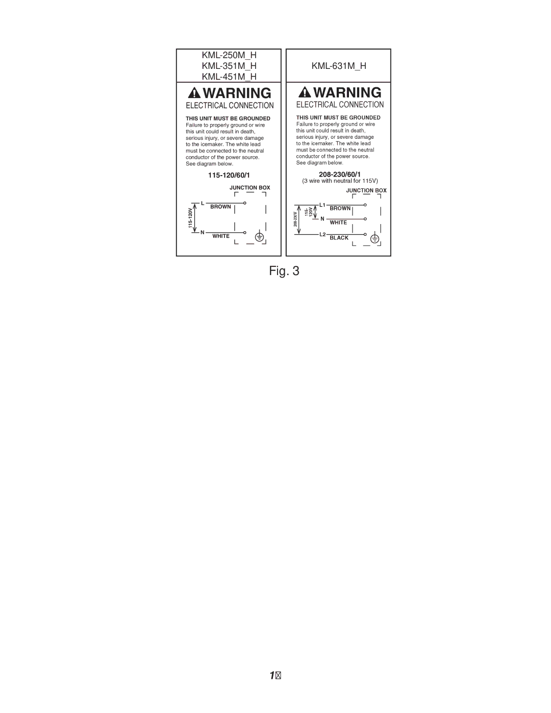 Hoshizaki MWH KML-351MAH, MWH KML-451MAH, MRH, MWH KML-631MAH, KML-250MAH instruction manual  Warning 